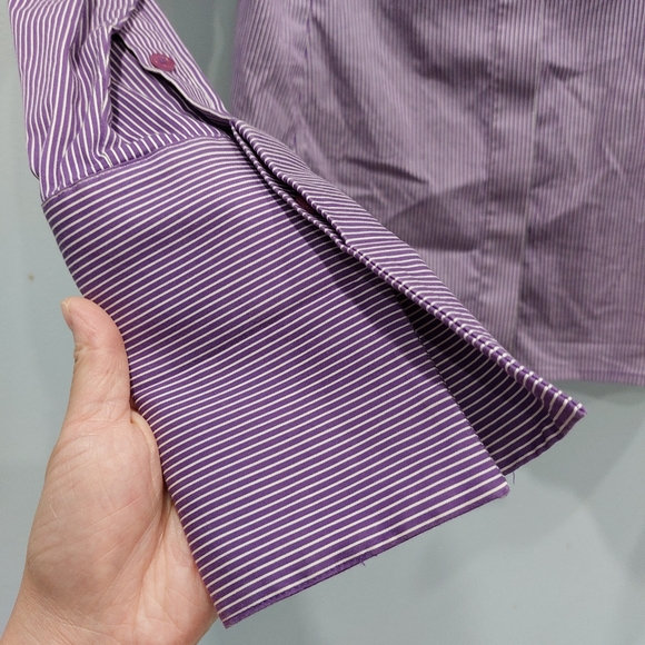 Pink Tartan Purple Pinstripe Slim Fit Button Shirt - Picture 4 of 6